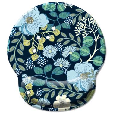 Imagem de Hancynir Mouse pad de flores florais com descanso de pulso, mouse pad de gel ergonômico fofo suporte de pulso, mouse pad para jogos de computador com alívio da dor base de poliuretano antiderrapante