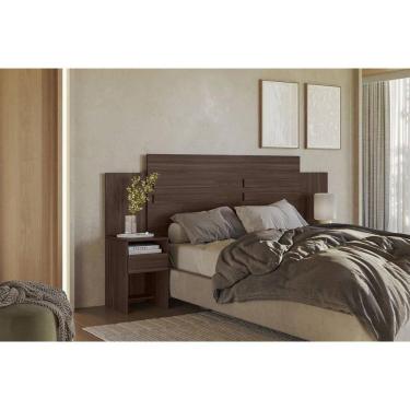 Imagem de Painel Cama Box Madeirado Casal Triunfo c/ 2 Mesas e 2 Gavetas Cafe Touch - Demóbile