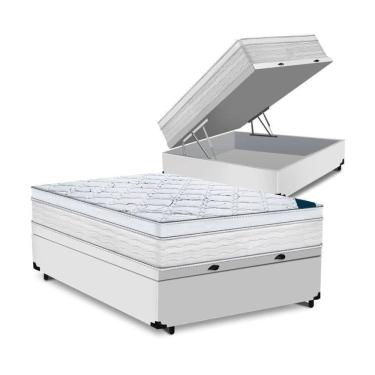 Imagem de Cama Box Baú Casal Tecido Sintético Branco Com Colchão Toronto Molas Ensacadas Branco D33