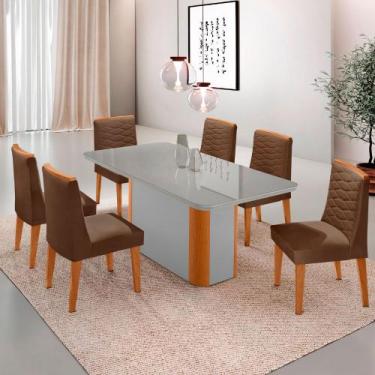 Imagem de Mesa de Jantar Isadora 180cm Tampo MDF Vidro com 6 Cadeiras Eloise - M