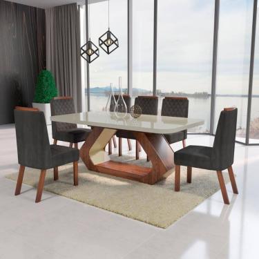 Imagem de Sala de Jantar 160x80 Lottus MDF/Vidro 6 Cadeiras Bom Pastor