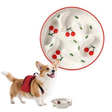 Imagem de Tigela de alimentação lenta de cerâmica para cães – Tigela de alimentação com controle de porção para cães médios – Prato de comida de labirinto fofo para comedores rápidos - 1,5 xícara (310 g