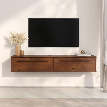Imagem de Rack Sala de Parede Suspenso 145cm TV55` Madeira Castanho TECCA
