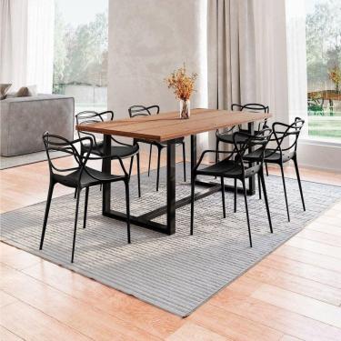 Imagem de Conjunto Mesa de Jantar Rústica de Madeira Maciça com Cadeiras Allegra Preto/Marrom