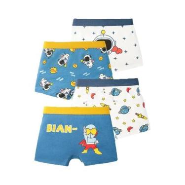 Imagem de Cueca Boxer Infantil De Algodão Respirável, 4 Peças, Dinossauros, Heli