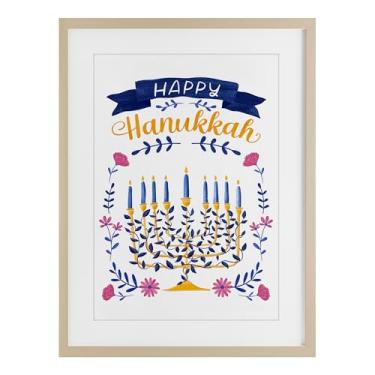 Imagem de Stupell Industries Impressão emoldurada de bétula floral Menorah Happy Hanukkah sob vidro por JJ Design House LLC, 50 x 35 cm