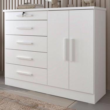 Imagem de Cômoda Firenze 2 Portas 5 Gavetas Neve - Pnr Móveis