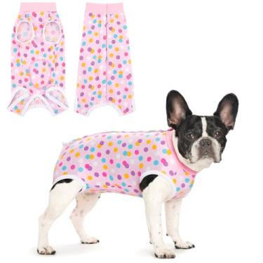 Imagem de Traje de recuperação para cães após a cirurgia, macacão de recuperação de cirurgia para fêmea, macacão de pijama cirúrgico macio para filhote para evitar lamber cone de cachorro alternativo pontos M