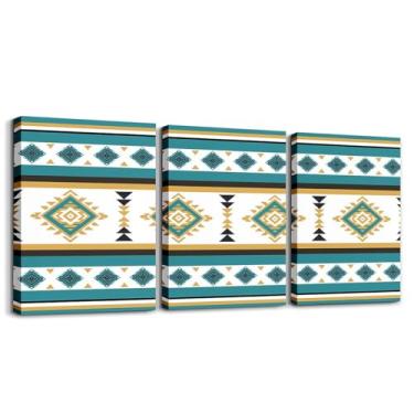Imagem de jejeloiu Arte de parede em tela infantil Boho para sala de estar, quarto, decoração de parede boêmia, para banheiro, asteca, meninos, meninas, pôsteres, pintura geométrica, 30,5 x 40,6 x 3 peças