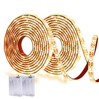 Imagem de Fita de luzes LED operadas por bateria - branco quente 3000 K, impermeável, autoadesivo, flexível, cortável - 30 m para TV, espelho, cozinha, armário, decoração de quarto