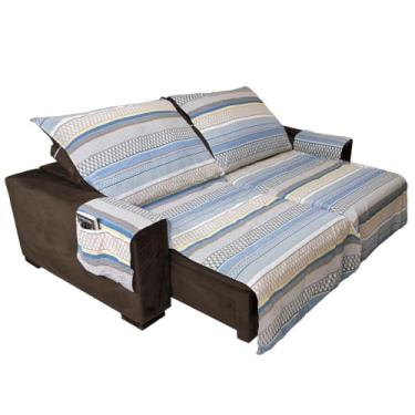 Imagem de Capa para Sofá Retrátil 1,80m 2 Lugares Estampada | Protetor Reclinável e Retrátil |Lavável Antiderrapante Ajustável | Proteção Contra Sujeira Manchas Pets Crianças Decoração (Listrado (Azul))