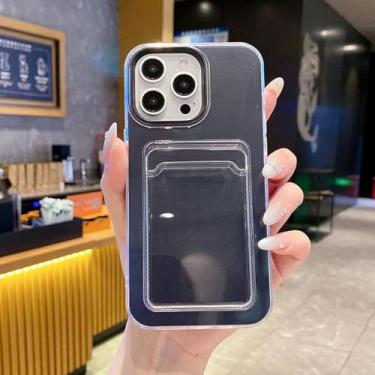 Imagem de Capa de celular 3 em 1 com porta-cartões e fotos para iPhone 16, 15, 13, 12, 11 Pro Max, carteira, capa traseira transparente (para iPhone 12 Pro/preto)