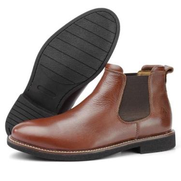Imagem de Bota Botina Chelsea Masculina de Couro Cano Curto Pinhão 104 - Galozé,