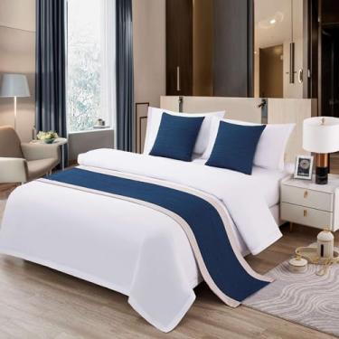 Imagem de Cachecol de cama simples algodão e linho colcha hotel cor sólida corredores e cachecóis cama queen e king size toalha de cama hotel casa decorativa cama azul | | 50 x 210 cm (cama de 1,5 m)