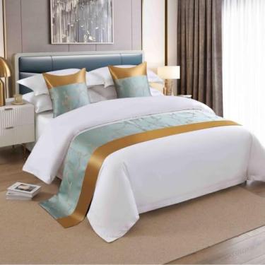 Imagem de Lençóis de cama de corredor de cama de hotel toalha de cauda de luxo protetor de cama de alta qualidade para pé da cama decorações de cama para cama de casal queen king tamanho azul 3||50 x 210 cm