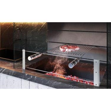 Imagem de Grelha Parrilla Uruguaia Reta Barra Redonda Aço Inox 70x40cm - Qualino