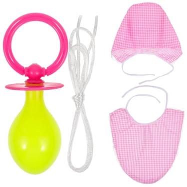 Imagem de USHOBE Engraçado adulto bebê fantasia vestido infantil chupeta babador chapéu recém-nascido cosplay roupa acessórios bebê cosplay fantasia adereços engraçados (rosa)