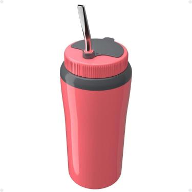 Imagem de Copo Térmico Tereré Rosa 650Ml Com Tampa E Bomba Canudo Inox