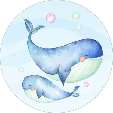 Imagem de Painel de Tecido Sublimado Redondo Fundo do Mar Aquarela Vida Marinha 