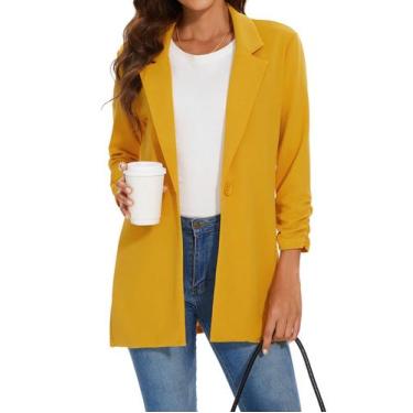 Imagem de Blazer Unifizz feminino com botões frontais, manga 3/4, amarelo, taman