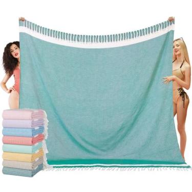 Imagem de Toalha de praia Vikumond Oversize XXL de algodão à prova de areia azul