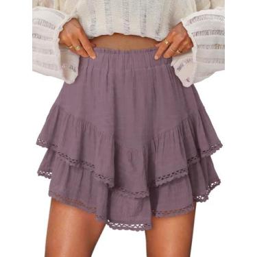 Imagem de Shorts Only Puff Flowy Ruffle, cintura alta, roxo profundo, XXL - only