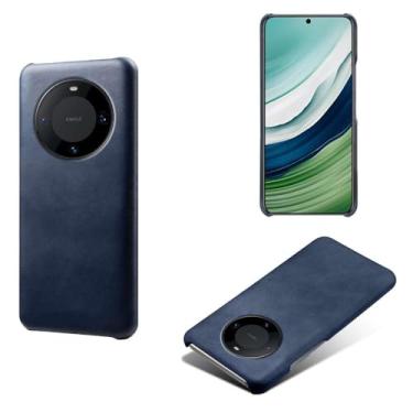 Imagem de Capa para Huawei Mate 60,Proteção contra quedas,Casca de volta de cor sólida simples,Design de couro de imitação de plástico-Blue