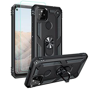 Imagem de Androgate Capa projetada para Google Pixel 5A com protetores de tela HD, suporte de anel de metal de nível militar com suporte de 4,5 m, capa à prova de choque testada contra quedas para Pixel 5A 5G,