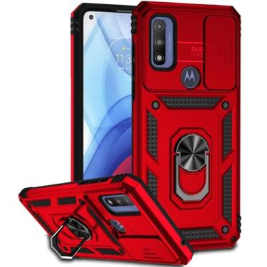 Imagem de Capa de grau militar para Moto G Play 5G 2023 capa G Power 2022 com suporte para câmera deslizante proteção à prova de choque para Motorola Moto G Play 5G 2023/G capa de telefone pura (vermelha)