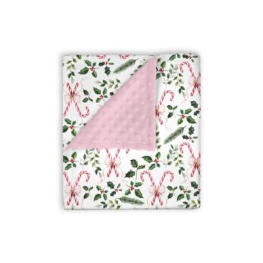 Imagem de Cobertores de vison para meninas de Natal, bengala doce, rosa, folha de pinheiro, azevinho, baga de azevinho, camada dupla, suporte pontilhado, recebendo swaddle, recém-nascido, berçário, berço, roupa