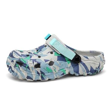 Imagem de SECHRITE Tamancos Esportivos Masculinos, Calçados De Jardim, Borracha, Eva, Mules, Slip-On, Impermeáveis, Verão, Água, Praia, Sandálias, Estampa Respirável Com Tira Traseira Ajustável, Cinza, Azul,