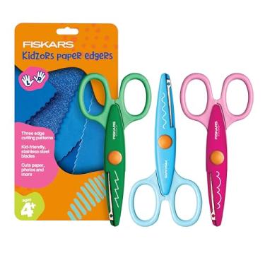 Imagem de Fiskars Tesoura de papel Kidzors – Tesoura decorativa para papel, cartolina e artesanato, para artesanato e material escolar, 12,7 cm, pacote com 3