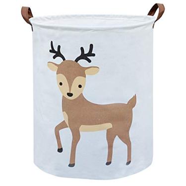 Imagem de Sanjiaofen Cesto de lavanderia infantil, cesto de roupa suja de veado, cestas dobráveis de armazenamento de bebês para decoração de quarto de menino, cesto de berçário, organizador de brinquedos,