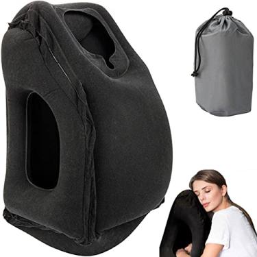 Imagem de Travesseiro inflável de viagem, travesseiro de pescoço inflável para avião dormindo, leve, inflável para pescoço, almofada de ar, encosto de cabeça, travesseiro de viagem confortável, suporte de