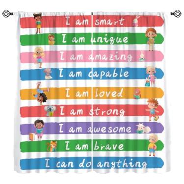 Imagem de Cortinas com citações inspiradoras, tratamentos de janela blecaute positivos motivacionais coloridos, cortinas com isolamento térmico com bolso para varão, conjuntos de 2 painéis para crianças, sala