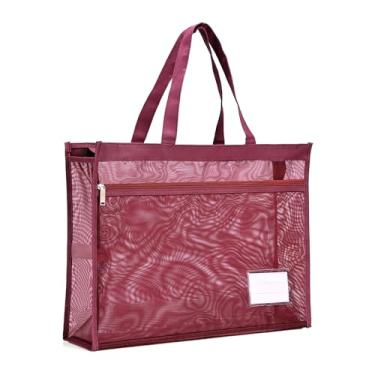 Imagem de Valtiner Bolsa grande com zíper de malha com alça, pastas de arquivo de nylon de camada dupla transparente A3, 42 x 33,5 cm, organizador de armazenamento de quebra-cabeça para documentos, para viagem