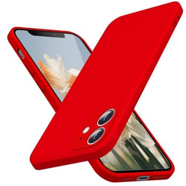 Imagem de JUNAUTTB Capa para iPhone 12 mini silicone líquido, proteção de corpo inteiro, capa macia à prova de choque antiarranhões slim fit durável 13.7 cm vermelho JUS01-278