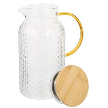 Imagem de Jarra De Vidro Para Suco Água Com Tampa Bambu 1,8 Litros
