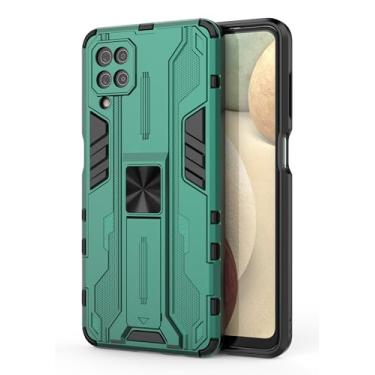 Imagem de SORAKA Capa para Samsung Galaxy A12 com suporte Capa de proteção resistente para Samsung Galaxy M12 Capa com placa de metal para suporte magnético para carro Capa Silm Fit