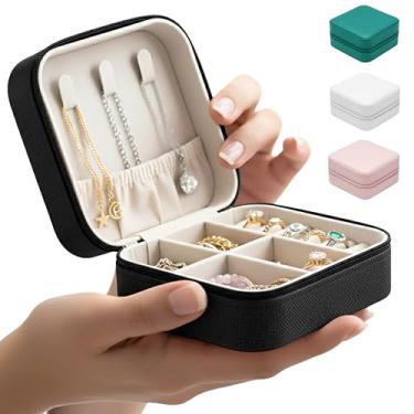 Imagem de Porta-Joias Portátil – Organizador Compacto, Estojo de Viagem, Ganchos p/Colares, Divisórias Ajustáveis, Porta-Anéis e Brincos, Fecho com Ziper, Ideal para Gaveta, Mala ou Bolsa (Preto)
