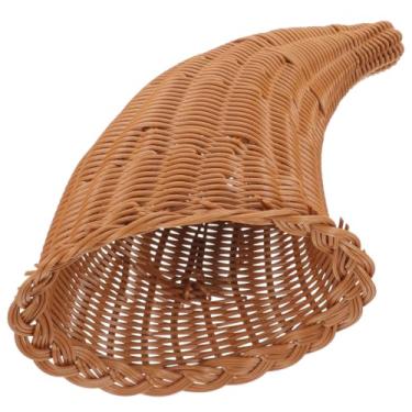 Imagem de BESTOYARD Cesta de cornucópia Chifre de vime Cesta de outono tecida à mão cesta de lanche cesta de presente vazia cesta de pão suporte de alimentos mesa de ação de graças centro de mesa para decoração