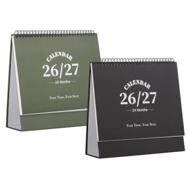Imagem de Calendário de mesa 2026-2027, calendário de 2 anos de janeiro de 2026 a dezembro de 2027, agenda mensal de mesa com adesivos para casa, escritório, organização escolar (G - preto + verde, 25 cm x 24,4