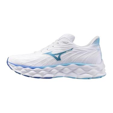 Imagem de Mizuno Tênis de corrida feminino Wave Sky 8, Branco-azul marroquino, 7.5 Wide