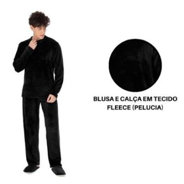 Imagem de Pijama Masculino Manga Longa Calça Adulto Boss Fleece Soft Quentinho Inverno Liso Básico Victory-Masculino