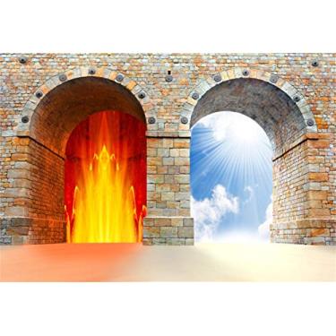 Imagem de Laeacco Arco vintage de tijolo portão para o céu ao lado do inferno cena pano de fundo vinil 3 x 2,4 m tema Jesus Cristo história da Bíblia Trindade Natal festa noite atividades igreja mural estúdio religioso