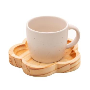 Imagem de Conjunto 4 Canecas com Pires de Madeira Pinus Marfim 115ml - Woodart