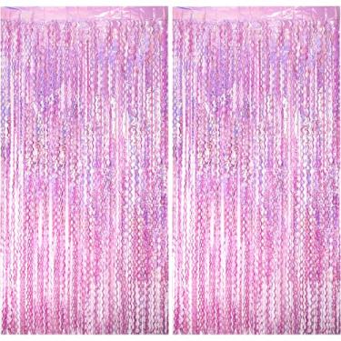 Imagem de MALANKU Cortina com franja de folha rosa pano de fundo ondulado cortina de tinsel brilhante cenário de parede serpentinas decorações de festa de aniversário para meninas princesa borboleta fada