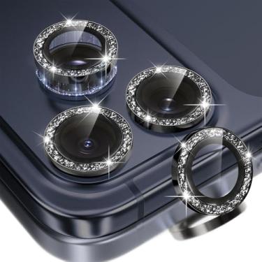 Imagem de BERFY Protetor de lente de câmera para iPhone 17 Pro/17 Pro Max, anel de metal de liga de alumínio com glitter, acessórios de proteção de tela de vidro temperado 9H, antiarranhões, compatível com