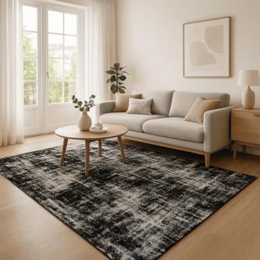 Imagem de Tapete de Sala Jacquard Antiderrapante - Estampa Geométrica para Quarto e Escritório (Obra de Arte Preto,2,00x1,35)