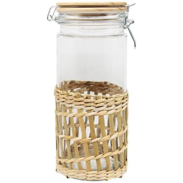 Imagem de Porte Porta Mantimentos Vidro Tampa Bambu Fibra Hermético1,4